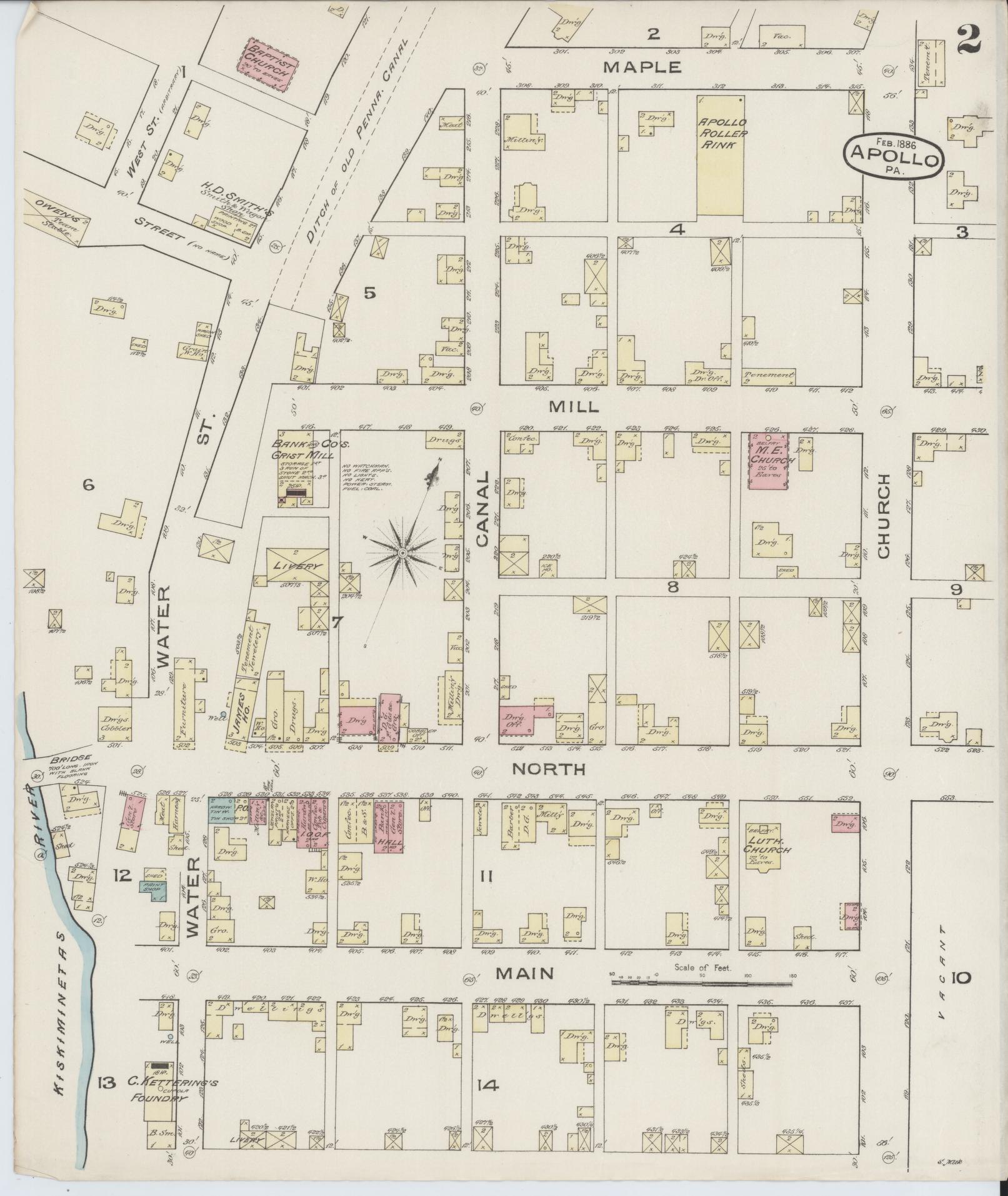 Sanborn Fire Insurance Map from Apollo, Armstrong County, Pennsylvania (1886), Sheet #0002 - Historic Sanborn Fire Insurance Map Print, vintage old map wall art, antique decor, genealogy gift, Pennsylvania Pennsylvania map