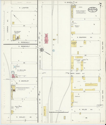 Sanborn Fire Insurance Map from Hereford, Deaf Smith County, Texas (1913), Sheet #0007 - Historic Sanborn Fire Insurance Map Print, vintage old map wall art, antique decor, genealogy gift, Texas Texas map