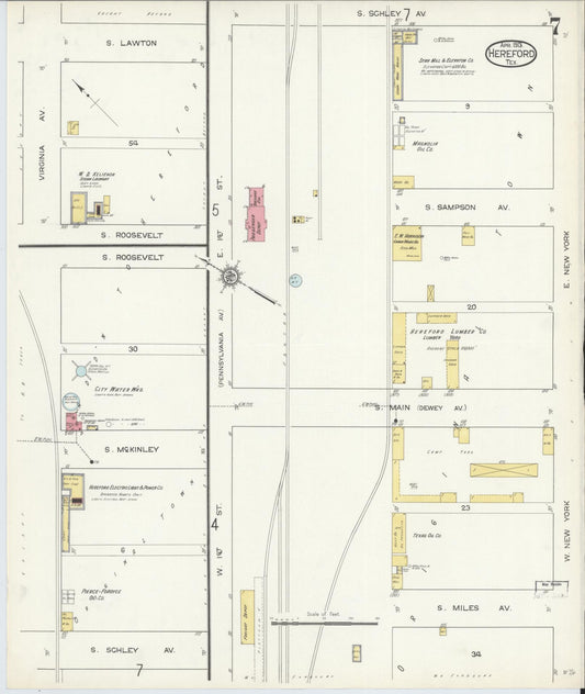 Sanborn Fire Insurance Map from Hereford, Deaf Smith County, Texas (1913), Sheet #0007 - Historic Sanborn Fire Insurance Map Print, vintage old map wall art, antique decor, genealogy gift, Texas Texas map