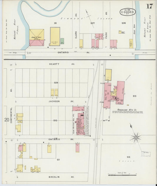 Sanborn Fire Insurance Map from Cohoes, Albany County, New York (1896), Sheet #0017 - Historic Sanborn Fire Insurance Map Print, vintage old map wall art, antique decor, genealogy gift, New York New York map