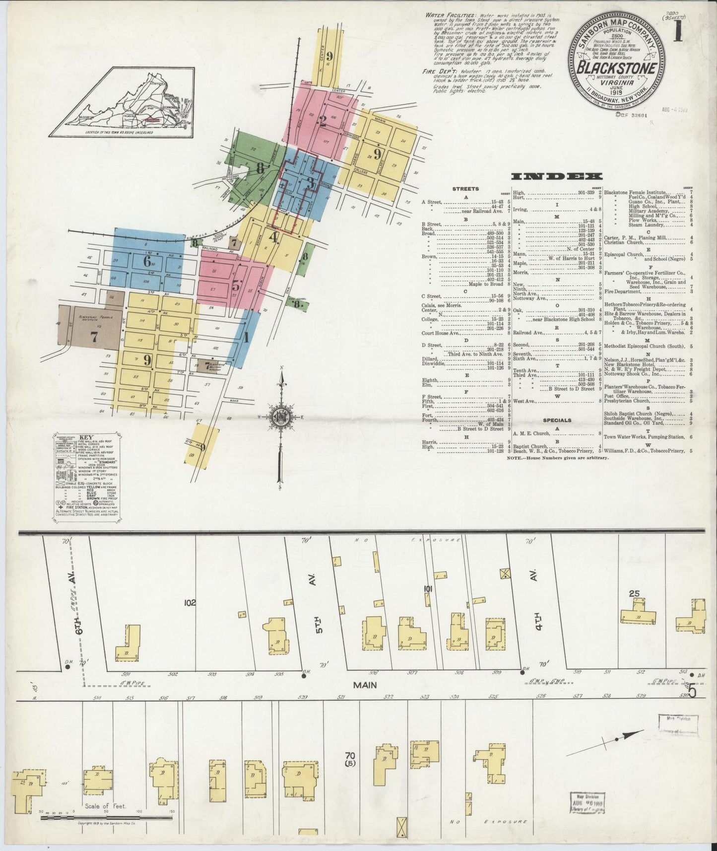 Sanborn Fire Insurance Map from Blackstone, Nottoway County, Virginia. (1919) – Historic Sanborn Fire Insurance Map Print