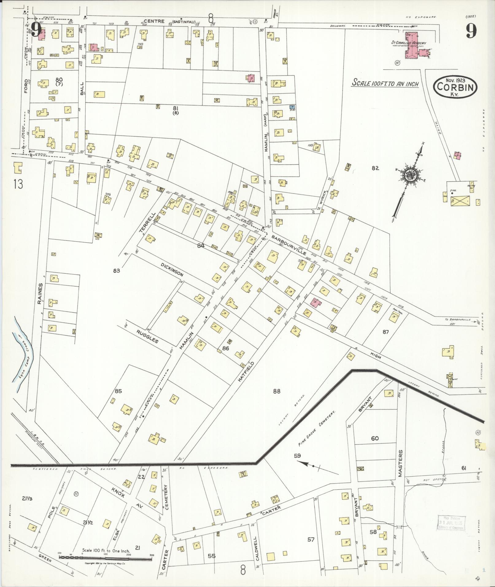 Sanborn Fire Insurance Map from Corbin, Knox and Whitley Counties, Kentucky (1923), Sheet #0009 - Complete Map Set gallery image, historic Sanborn map, vintage wall art, Kentucky Kentucky