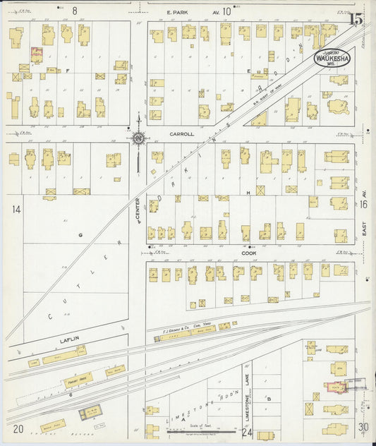 Sanborn Fire Insurance Map from Waukesha, Waukesha County, Wisconsin (1917), Sheet #0015 - Historic Sanborn Fire Insurance Map Print, vintage old map wall art, antique decor, genealogy gift, Wisconsin Wisconsin map