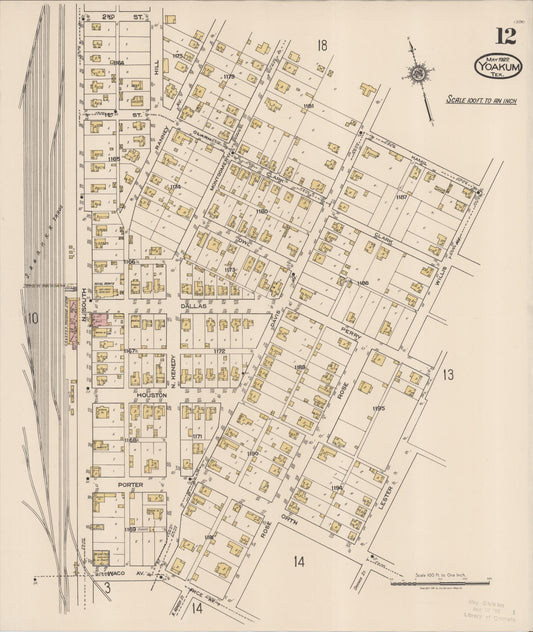 Sanborn Fire Insurance Map from Yoakum, De Witt And Lavaca Counties, Texas (1922), Sheet #0012 - Historic Sanborn Fire Insurance Map Print, vintage old map wall art, antique decor, genealogy gift, Texas Texas map