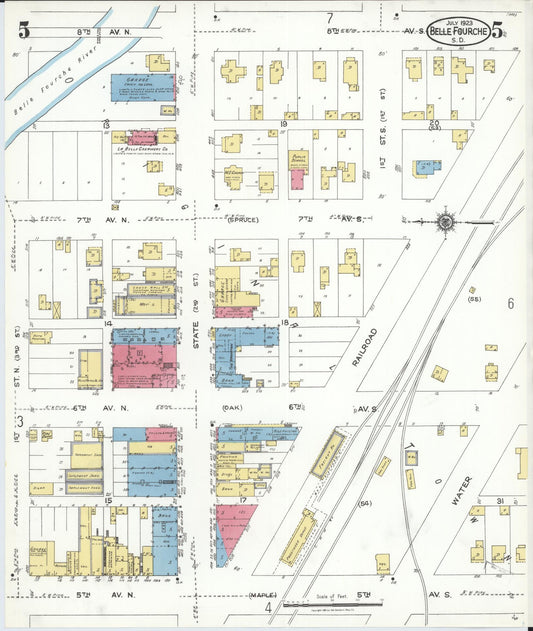 Sanborn Fire Insurance Map from Belle Fourche, Butte County, South Dakota (1923), Sheet #0005 - Historic Sanborn Fire Insurance Map Print, vintage old map wall art, antique decor, genealogy gift, South Dakota South Dakota map
