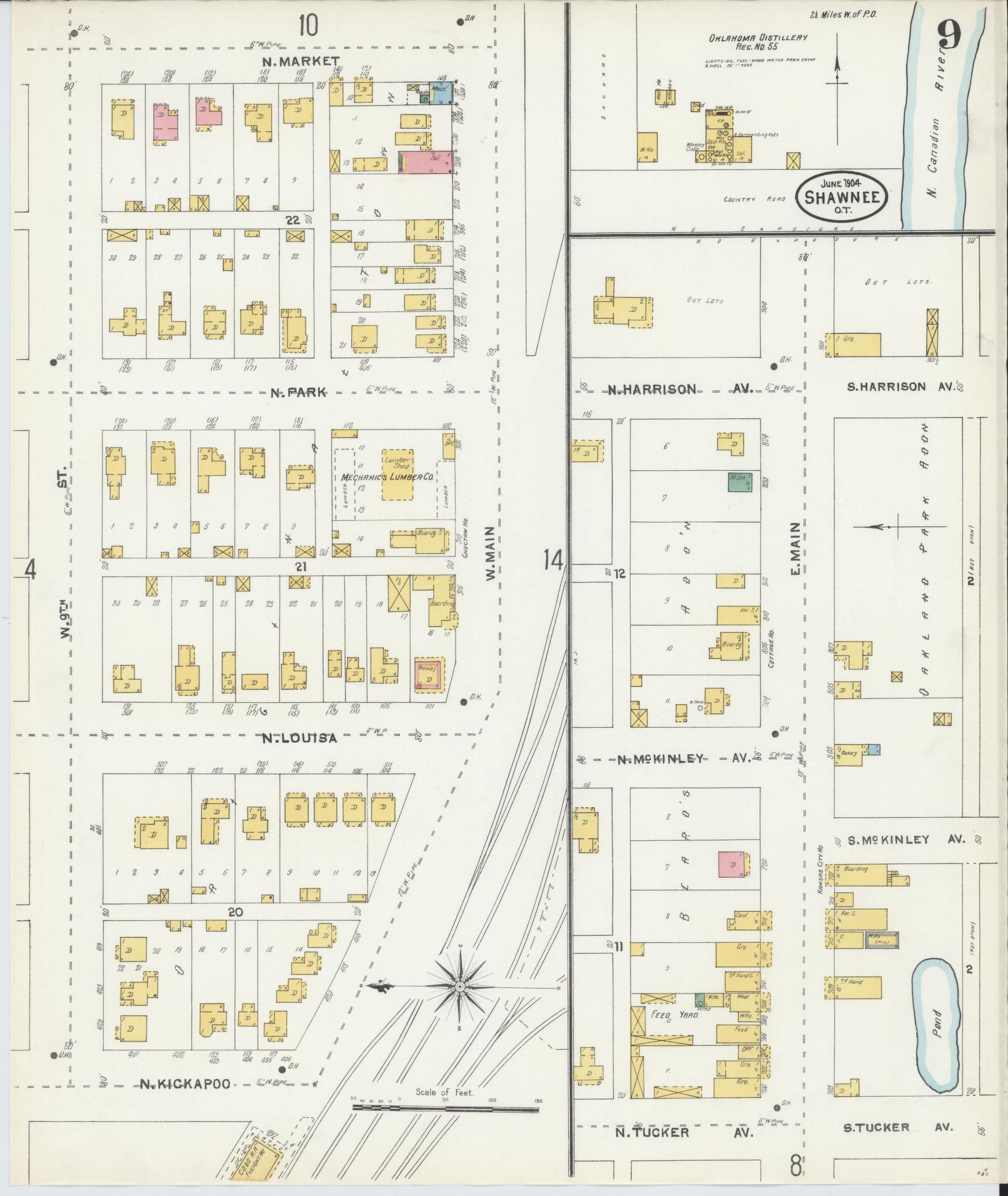 Sanborn Fire Insurance Map from Shawnee, Pottawatomie County, Oklahoma (1904), Sheet #0009 - Complete Map Set gallery image, historic Sanborn map, vintage wall art, Oklahoma Oklahoma