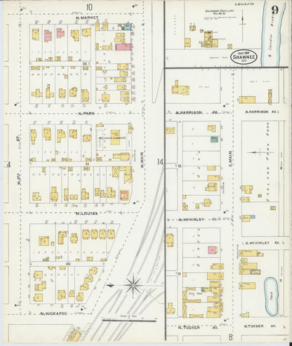 Sanborn Fire Insurance Map from Shawnee, Pottawatomie County, Oklahoma (1904), Sheet #0009 - Complete Map Set gallery image, historic Sanborn map, vintage wall art, Oklahoma Oklahoma