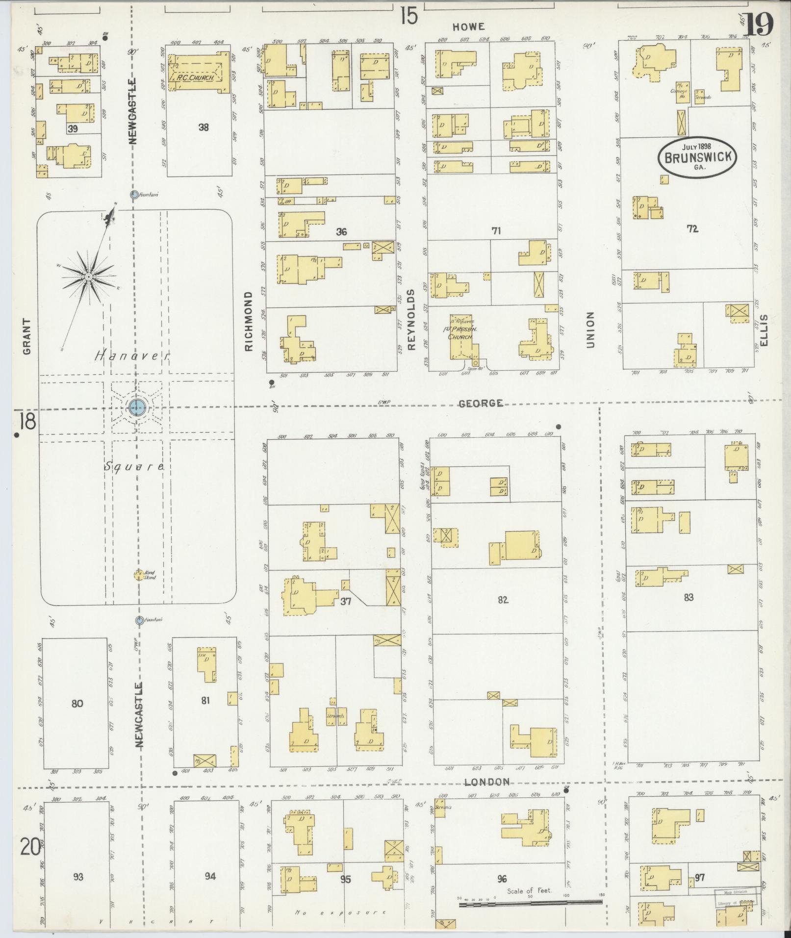 Sanborn Fire Insurance Map from Brunswick, Glynn County, Georgia (1898), Sheet #0019 - Historic Sanborn Fire Insurance Map Print, vintage old map wall art, antique decor, genealogy gift, Georgia Georgia map