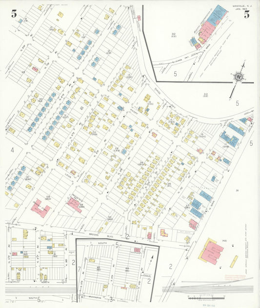 Sanborn Fire Insurance Map from Manville, Somerset County, New Jersey (1945), Sheet #0005 - Historic Sanborn Fire Insurance Map Print, vintage old map wall art, antique decor, genealogy gift, New Jersey New Jersey map