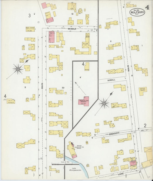 Sanborn Fire Insurance Map from Wolfeboro, Carroll County, New Hampshire (1901), Sheet #0004 - Historic Sanborn Fire Insurance Map Print, vintage old map wall art, antique decor, genealogy gift, New Hampshire New Hampshire map
