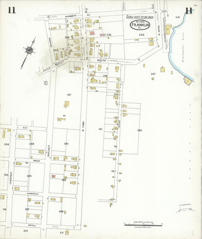 Sanborn Fire Insurance Map from Franklin, Independent Cities, Virginia (1923), Sheet #0011 - Complete Map Set gallery image, historic Sanborn map, vintage wall art, Virginia Virginia