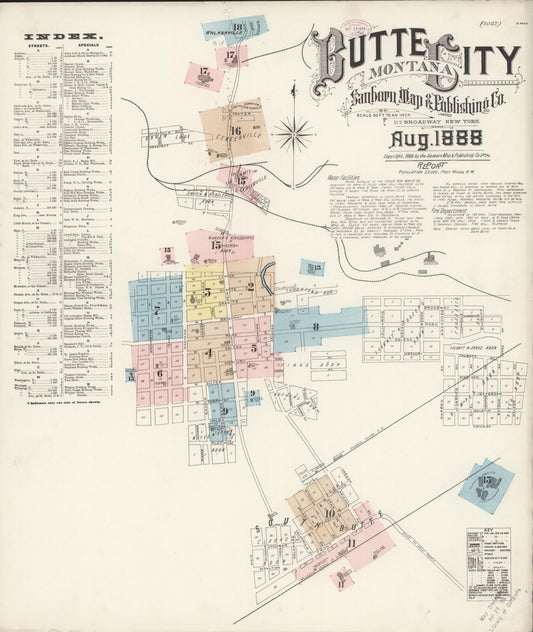 Sanborn Fire Insurance Map from Butte, Silver Bow County, Montana (1888), Sheet #0001 - Complete Map Set gallery image, historic Sanborn map, vintage wall art, Montana Montana