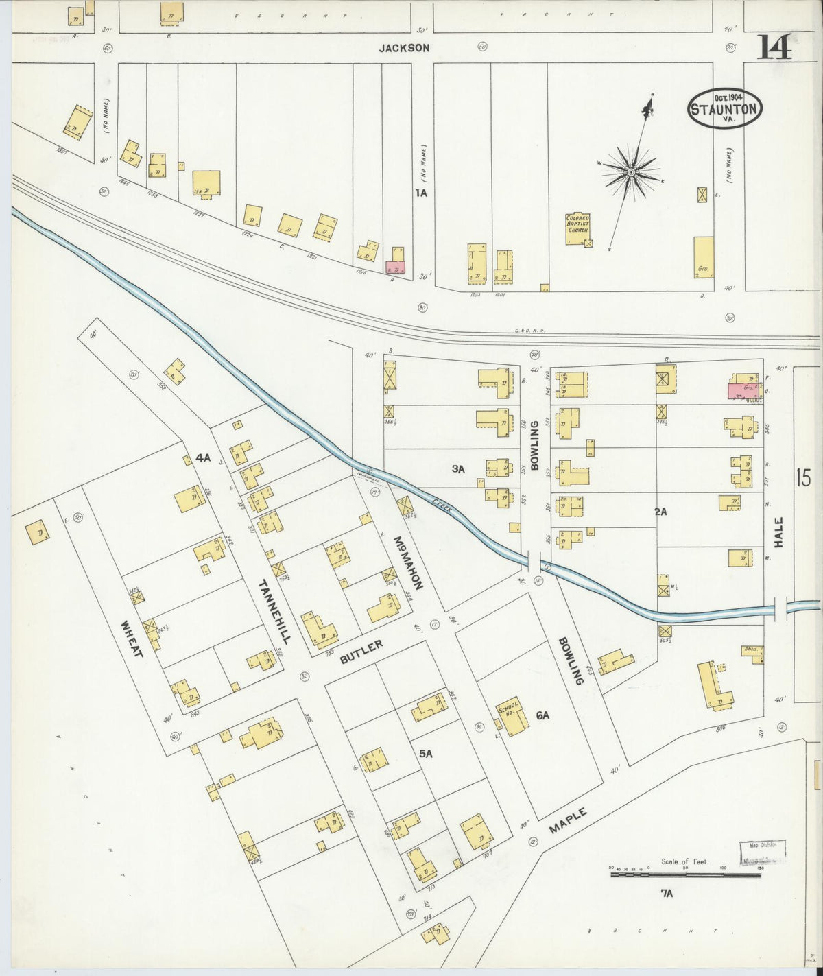 Sanborn Fire Insurance Map from Staunton, Independent Cities, Virginia (1904), Sheet #0014 - Complete Map Set gallery image, historic Sanborn map, vintage wall art, Virginia Virginia