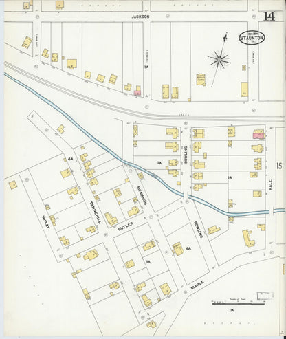 Sanborn Fire Insurance Map from Staunton, Independent Cities, Virginia (1904), Sheet #0014 - Complete Map Set gallery image, historic Sanborn map, vintage wall art, Virginia Virginia