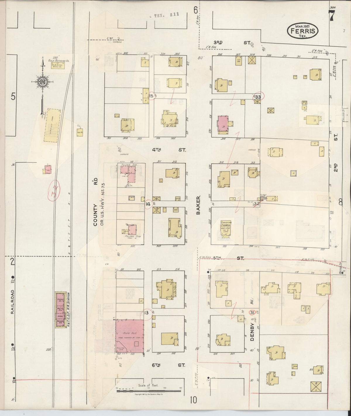 Sanborn Fire Insurance Map from Ferris, Ellis County, Texas (1941), Sheet #0007 - Historic Sanborn Fire Insurance Map Print, vintage old map wall art, antique decor, genealogy gift, Texas Texas map
