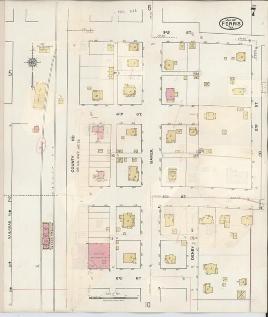 Sanborn Fire Insurance Map from Ferris, Ellis County, Texas (1941), Sheet #0007 - Historic Sanborn Fire Insurance Map Print, vintage old map wall art, antique decor, genealogy gift, Texas Texas map