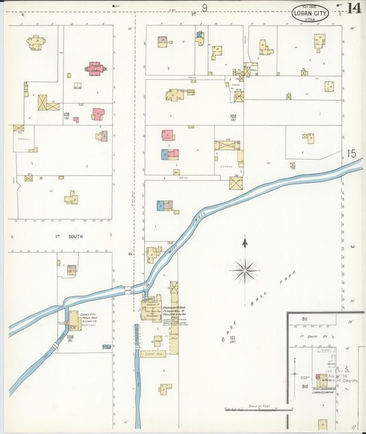 Sanborn Fire Insurance Map from Logan, Cache County, Utah (1900), Sheet #0014 - Historic Sanborn Fire Insurance Map Print, vintage old map wall art, antique decor, genealogy gift, Utah Utah map