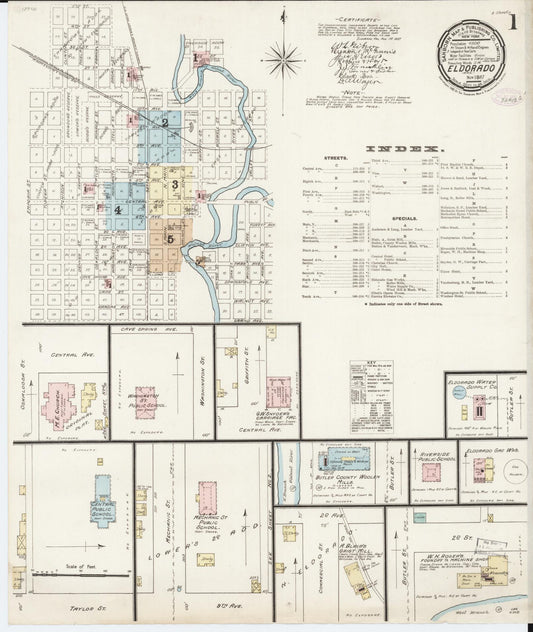 Sanborn Fire Insurance Map from El Dorado, Butler County, Kansas (1887), Sheet #0001 - Complete Map Set gallery image, historic Sanborn map, vintage wall art, Kansas Kansas