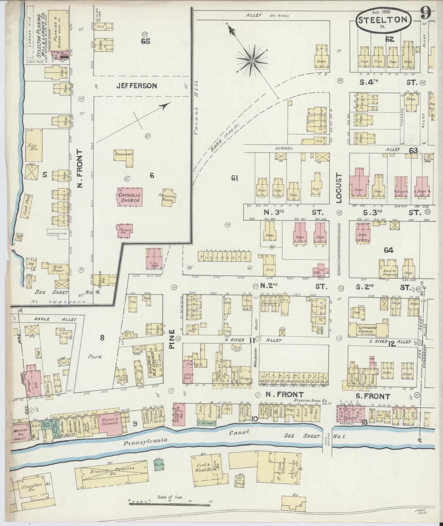 Sanborn Fire Insurance Map from Steelton, Dauphin County, Pennsylvania (1890), Sheet #0009 - Complete Map Set gallery image, historic Sanborn map, vintage wall art, Pennsylvania Pennsylvania