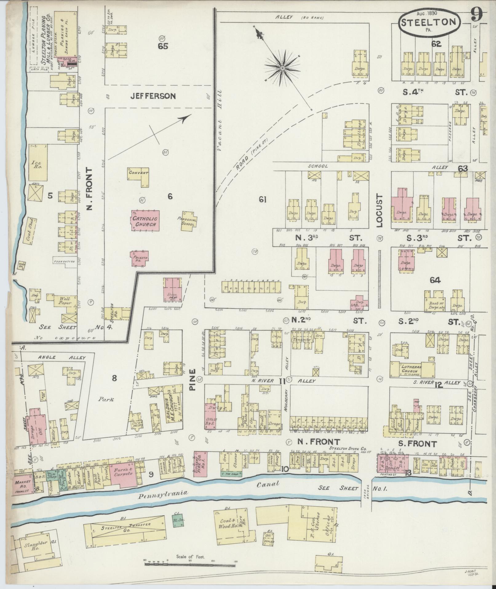 Sanborn Fire Insurance Map from Steelton, Dauphin County, Pennsylvania (1890), Sheet #0009 - Complete Map Set gallery image, historic Sanborn map, vintage wall art, Pennsylvania Pennsylvania