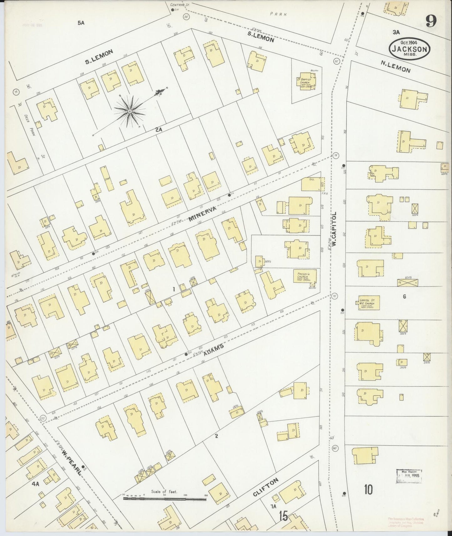 Sanborn Fire Insurance Map from Jackson, Hinds County, Mississippi (1904), Sheet #0009 - Complete Map Set gallery image, historic Sanborn map, vintage wall art, Mississippi Mississippi