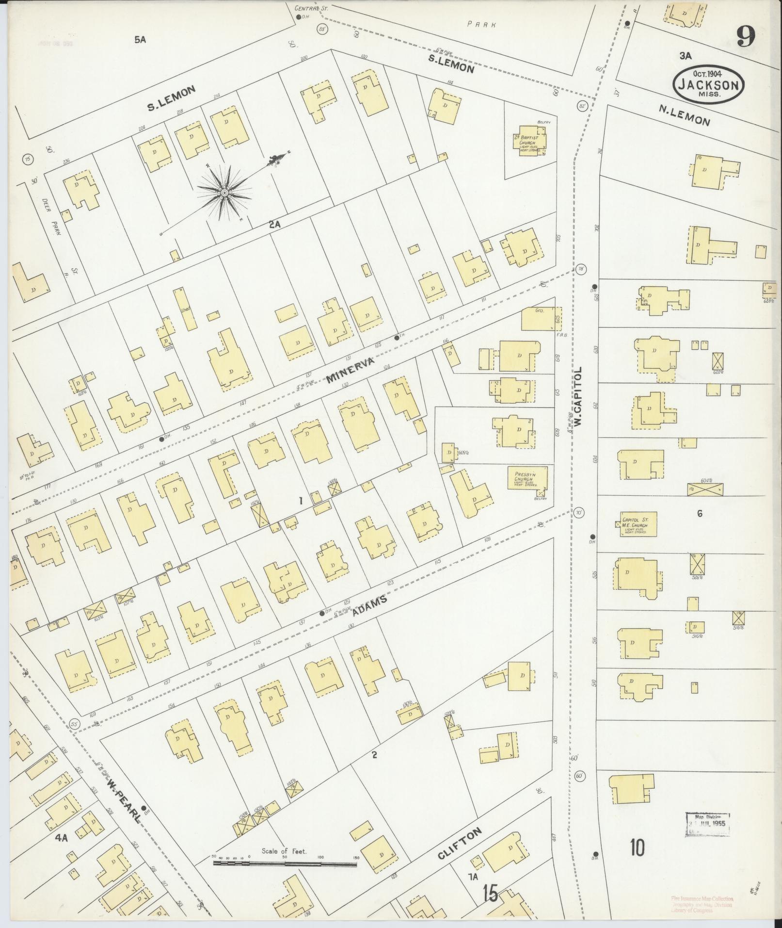 Sanborn Fire Insurance Map from Jackson, Hinds County, Mississippi (1904), Sheet #0009 - Complete Map Set gallery image, historic Sanborn map, vintage wall art, Mississippi Mississippi
