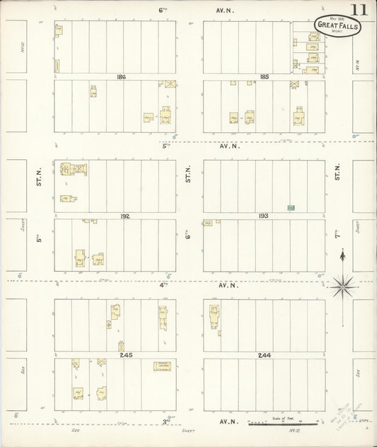 Sanborn Fire Insurance Map from Great Falls, Cascade County, Montana (1891), Sheet #0011 - Historic Sanborn Fire Insurance Map Print, vintage old map wall art, antique decor, genealogy gift, Montana Montana map