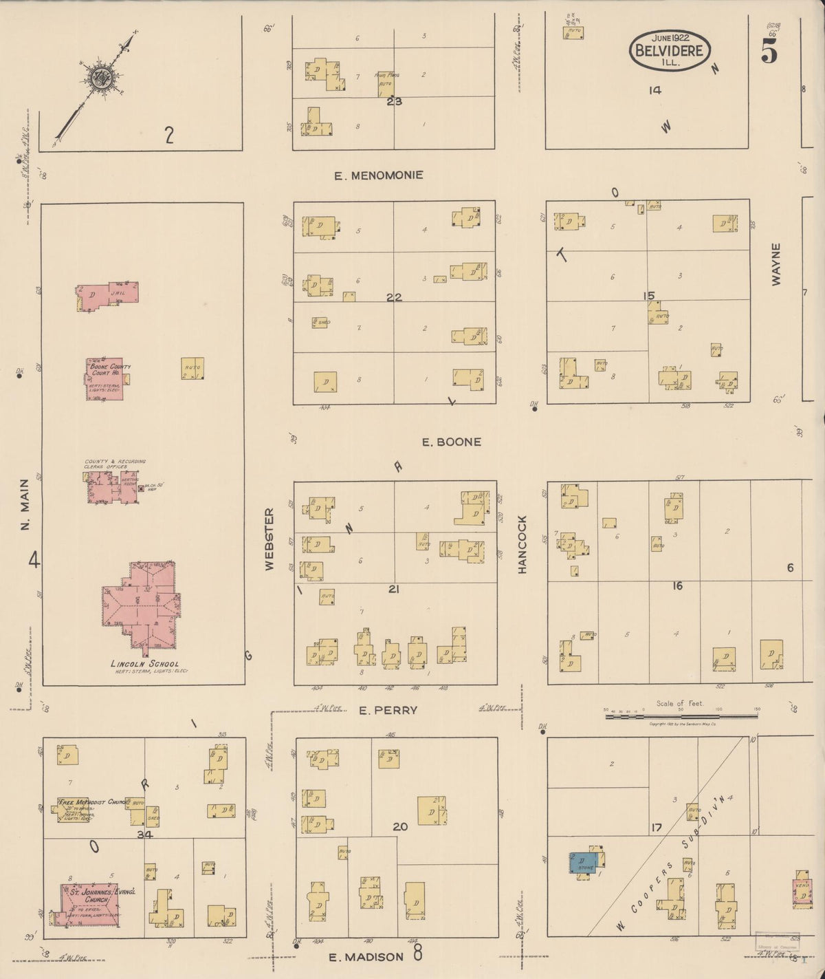 Sanborn Fire Insurance Map from Belvidere, Boone County, Illinois (1922), Sheet #0005 - Complete Map Set gallery image, historic Sanborn map, vintage wall art, Illinois Illinois