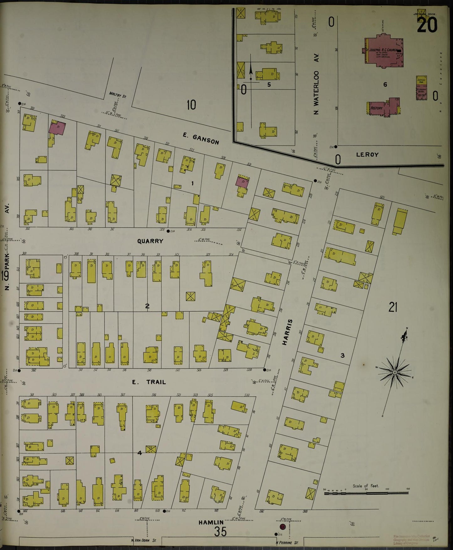 Sanborn Fire Insurance Map from Jackson, Jackson County, Michigan (1907), Sheet #0020 - Complete Map Set gallery image, historic Sanborn map, vintage wall art, Michigan Michigan