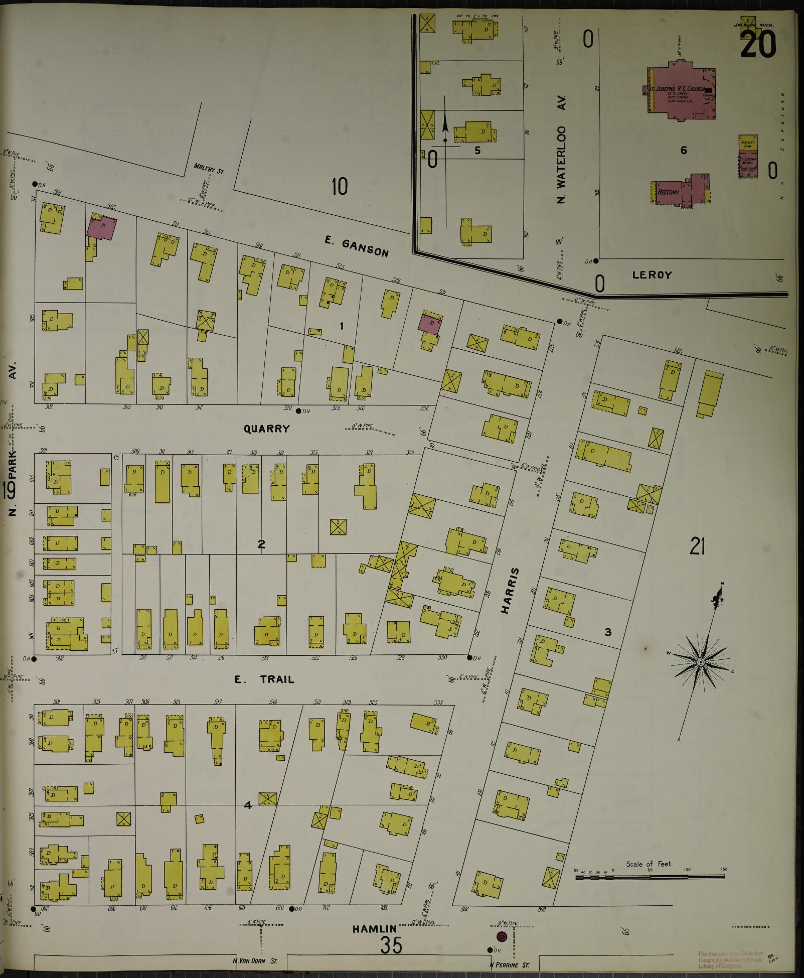 Sanborn Fire Insurance Map from Jackson, Jackson County, Michigan (1907), Sheet #0020 - Complete Map Set gallery image, historic Sanborn map, vintage wall art, Michigan Michigan