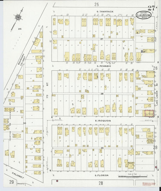 Sanborn Fire Insurance Map from Laurium, Houghton County, Michigan (1917), Sheet #0027 - Historic Sanborn Fire Insurance Map Print, vintage old map wall art, antique decor, genealogy gift, Michigan Michigan map