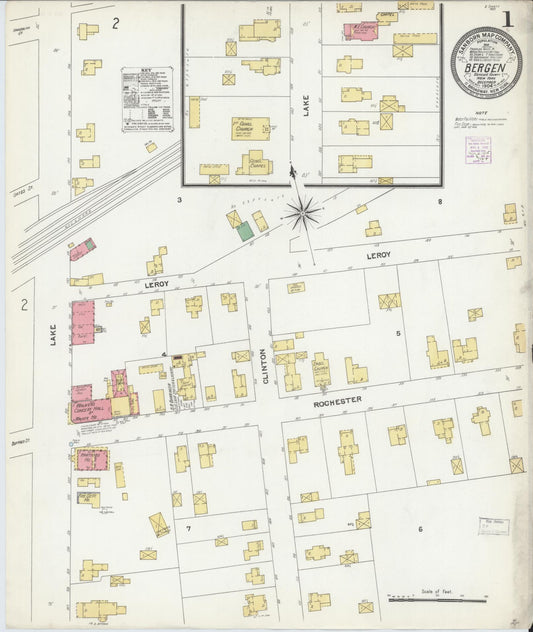Sanborn Fire Insurance Map from Bergen, Genesee County, New York (1904), Sheet #0001 - Historic Sanborn Fire Insurance Map Print, vintage old map wall art, antique decor, genealogy gift, New York New York map