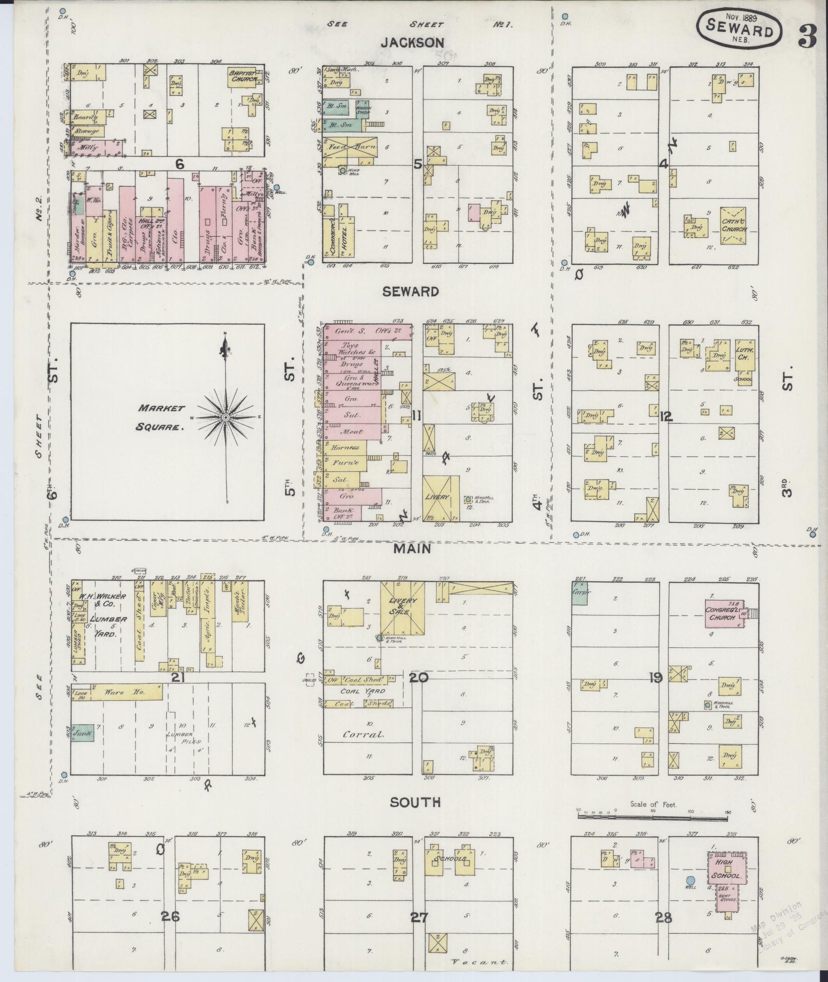 Sanborn Fire Insurance Map from Seward, Seward County, Nebraska (1889), Sheet #0003 - Historic Sanborn Fire Insurance Map Print, vintage old map wall art, antique decor, genealogy gift, Nebraska Nebraska map
