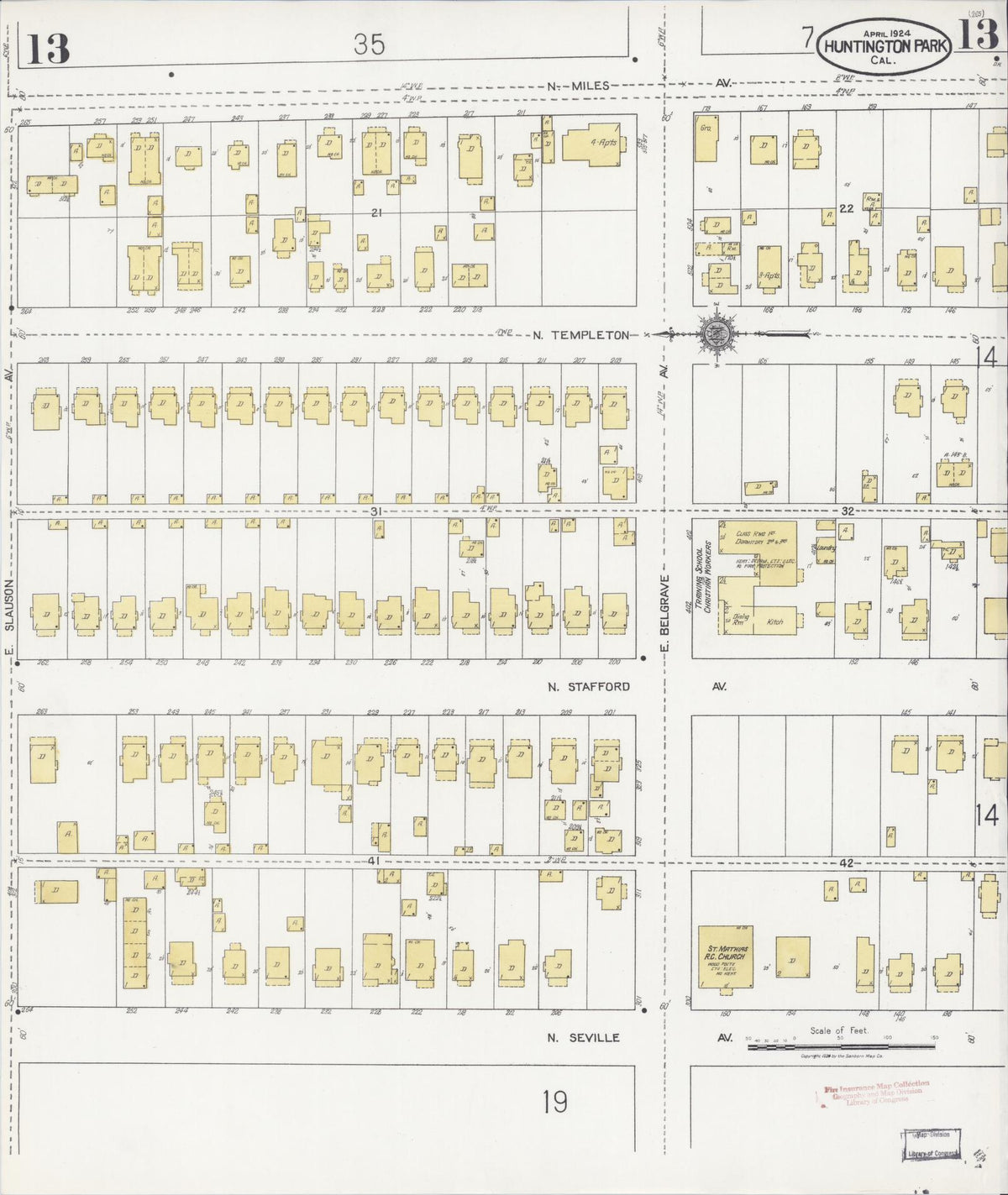 Sanborn Fire Insurance Map from Huntington Park, Los Angeles County, California (1924), Sheet #0013 - Complete Map Set gallery image, historic Sanborn map, vintage wall art, California California