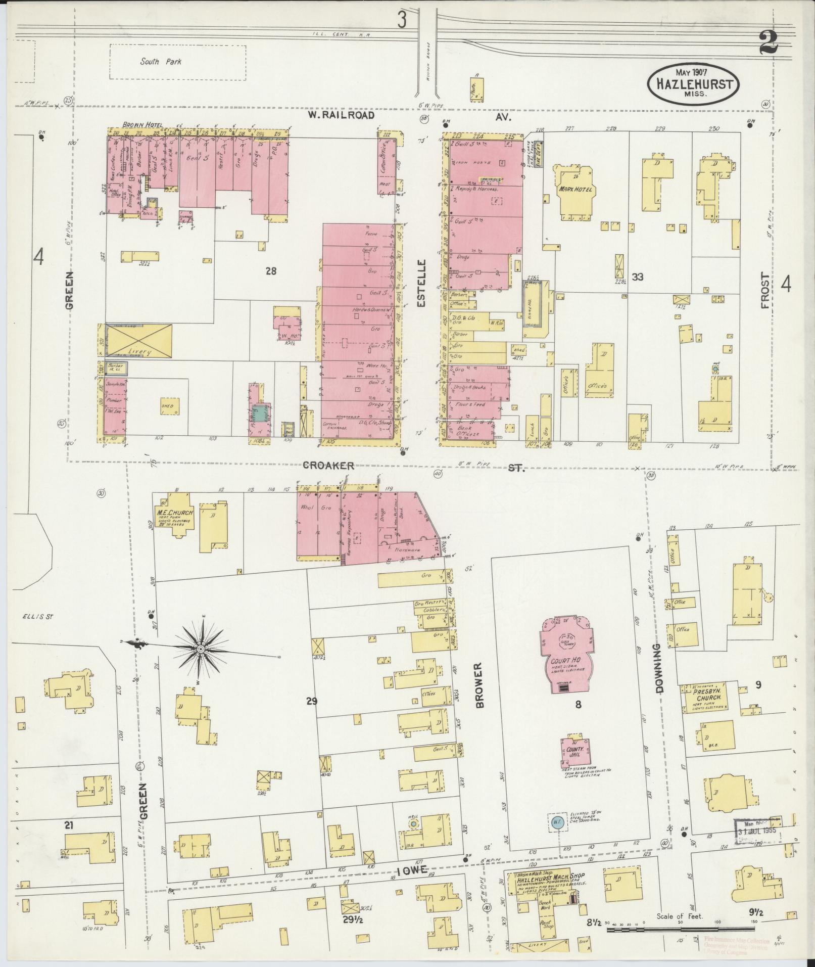 Sanborn Fire Insurance Map from Hazlehurst, Copiah County, Mississippi (1907), Sheet #0002 - Complete Map Set gallery image, historic Sanborn map, vintage wall art, Mississippi Mississippi