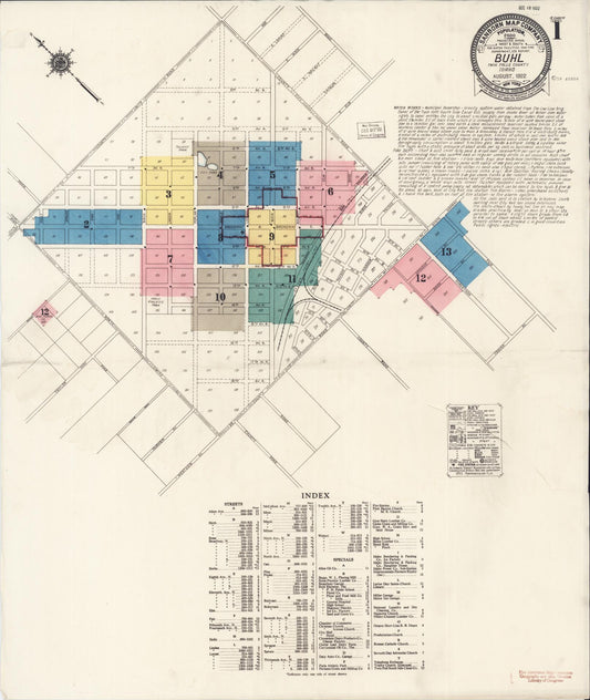 Sanborn Fire Insurance Map from Buhl, Twin Falls County, Idaho (1922), Sheet #0001 - Historic Sanborn Fire Insurance Map Print, vintage old map wall art, antique decor, genealogy gift, Falls Idaho map