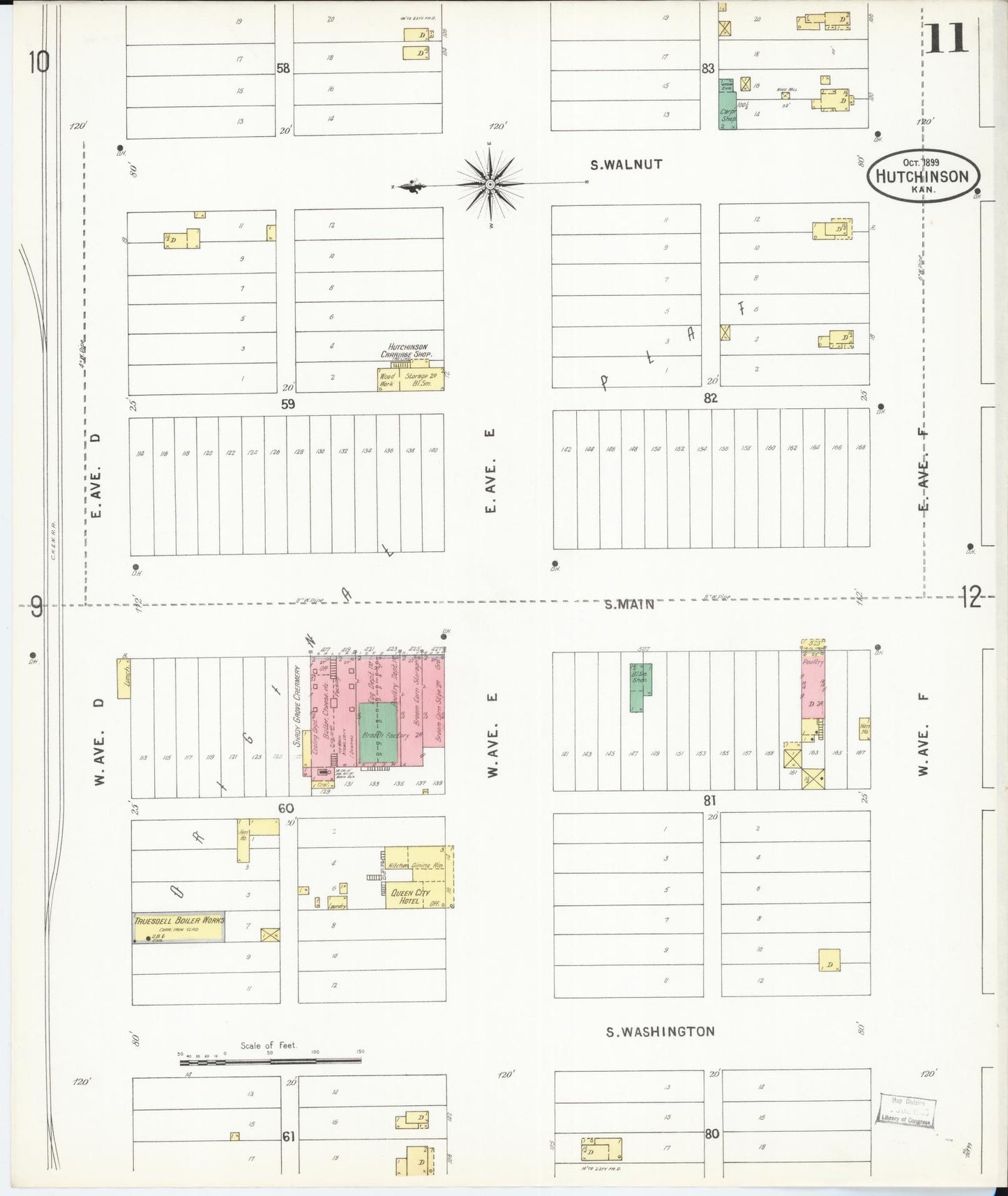 Sanborn Fire Insurance Map from Hutchinson, Reno County, Kansas (1899), Sheet #0011 - Complete Map Set gallery image, historic Sanborn map, vintage wall art, Kansas Kansas