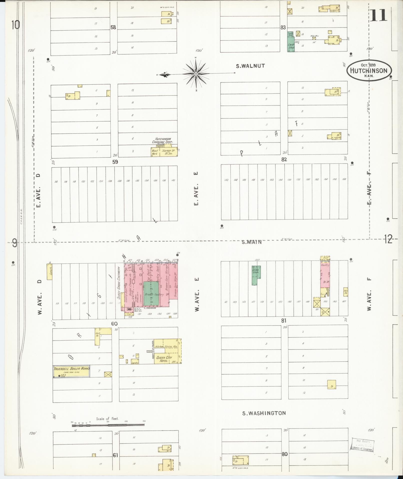Sanborn Fire Insurance Map from Hutchinson, Reno County, Kansas (1899), Sheet #0011 - Complete Map Set gallery image, historic Sanborn map, vintage wall art, Kansas Kansas