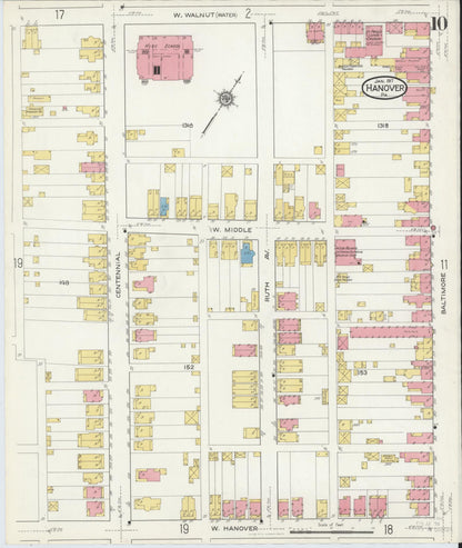Sanborn Fire Insurance Map from Hanover, York County, Pennsylvania (1917), Sheet #0010 - Historic Sanborn Fire Insurance Map Print, vintage old map wall art, antique decor, genealogy gift, Pennsylvania Pennsylvania map