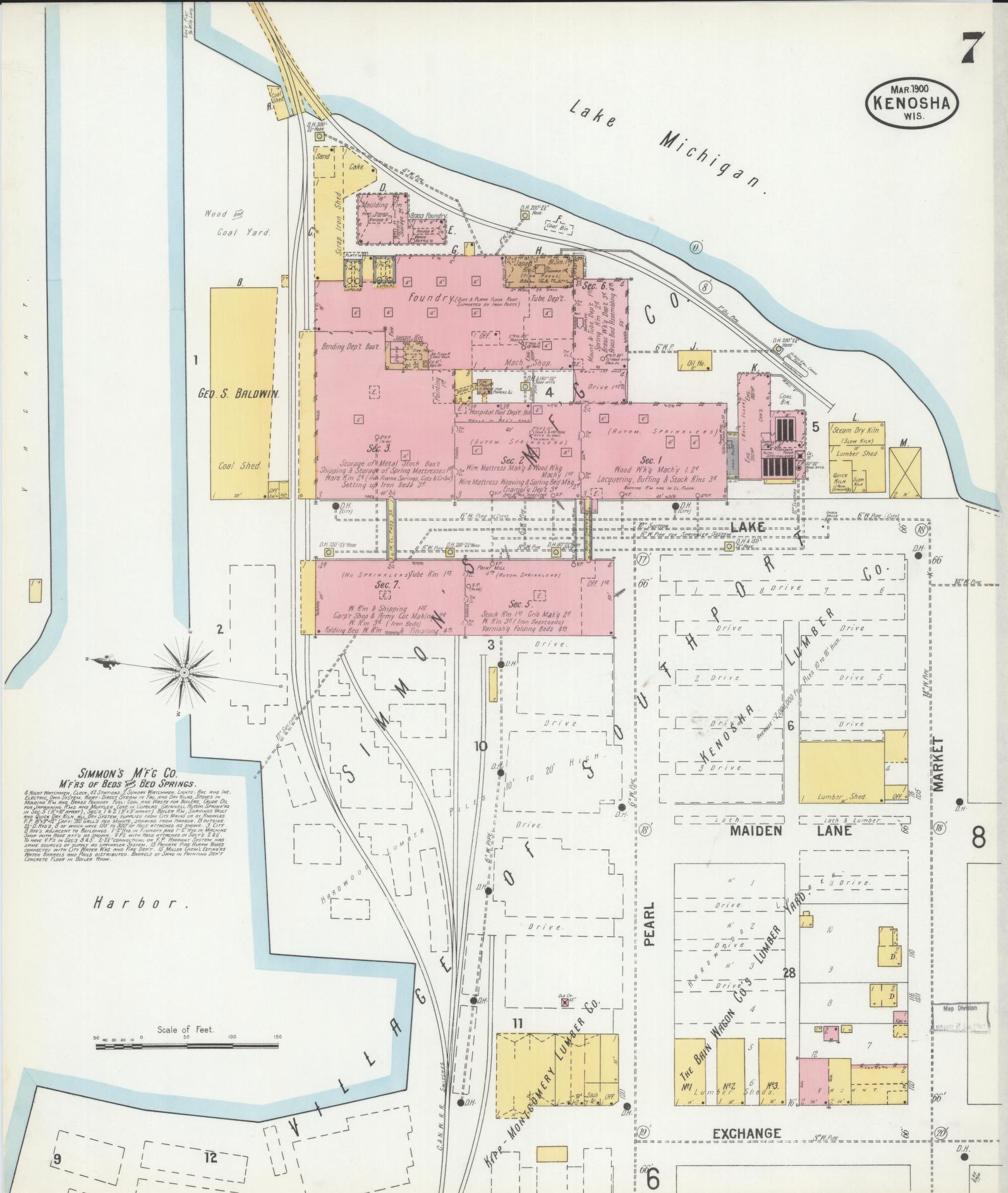 Sanborn Fire Insurance Map from Kenosha, Kenosha County, Wisconsin (1900), Sheet #0007 - Historic Sanborn Fire Insurance Map Print, vintage old map wall art, antique decor, genealogy gift, Wisconsin Wisconsin map