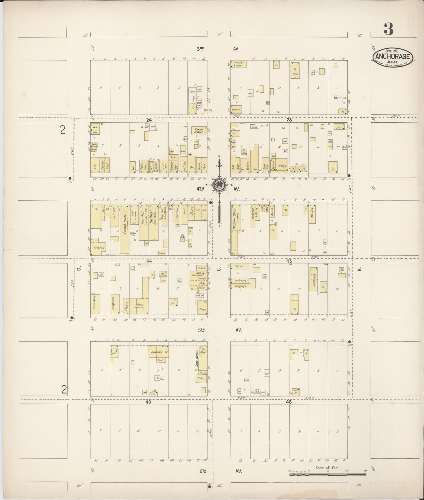 Sanborn Fire Insurance Map from Anchorage, Anchorage Census Division, Alaska (1916), Sheet #0003 - Historic Sanborn Fire Insurance Map Print, vintage old map wall art, antique decor, genealogy gift, Alaska Alaska map