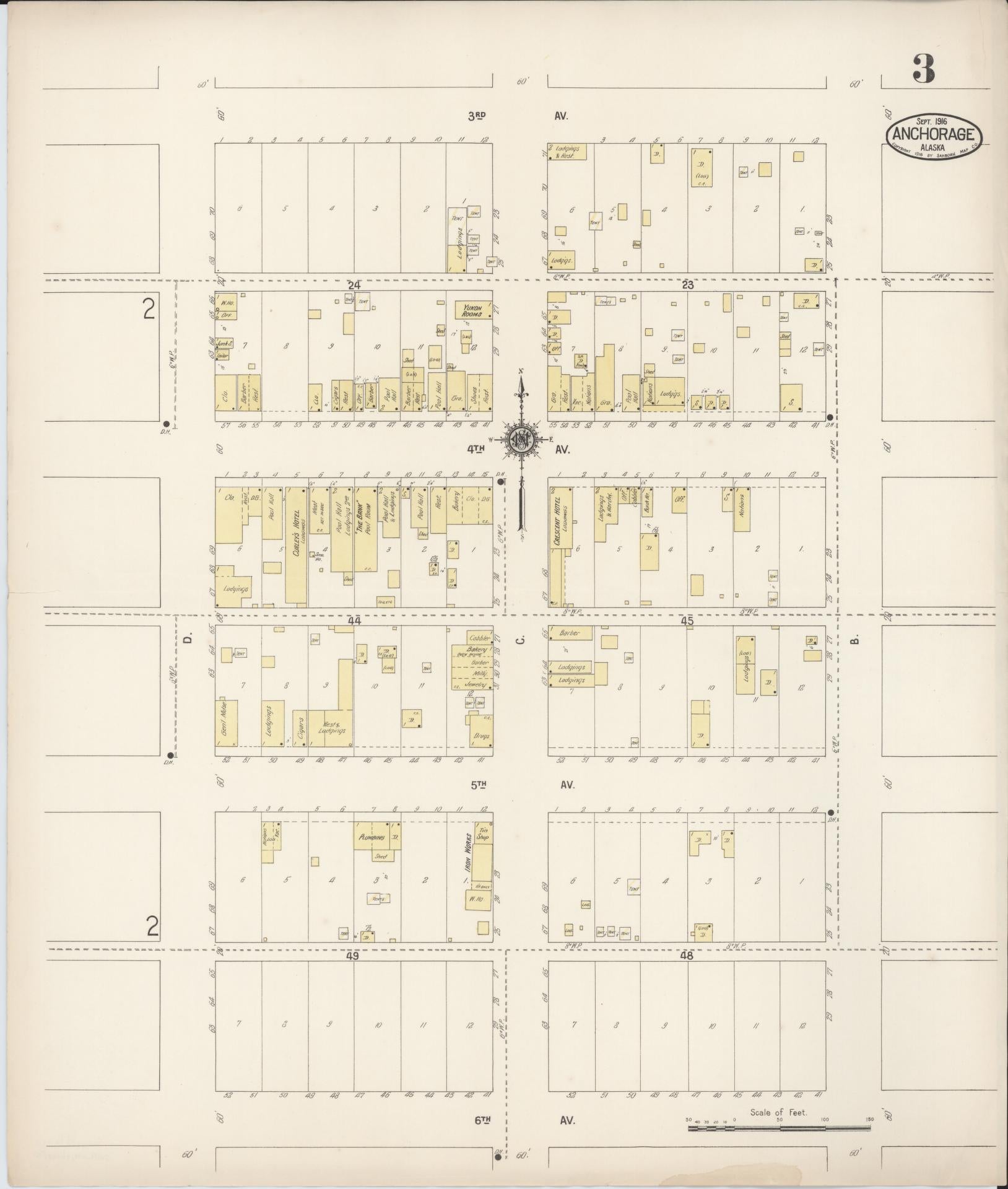 Sanborn Fire Insurance Map from Anchorage, Anchorage Census Division, Alaska (1916), Sheet #0003 - Historic Sanborn Fire Insurance Map Print, vintage old map wall art, antique decor, genealogy gift, Alaska Alaska map