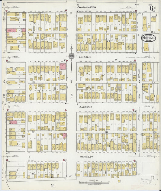 Sanborn Fire Insurance Map from Hibbing, Saint Louis County, Minnesota (1921), Sheet #0006 - Historic Sanborn Fire Insurance Map Print, vintage old map wall art, antique decor, genealogy gift, Minnesota Minnesota map