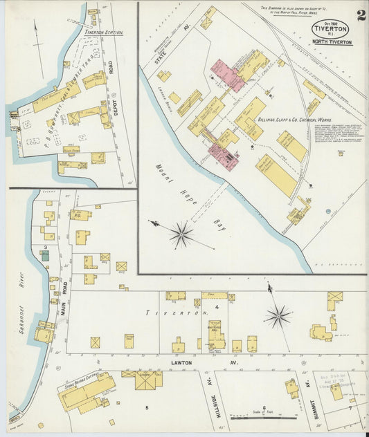 Sanborn Fire Insurance Map from Tiverton, Newport County, Rhode Island (1902), Sheet #0002 - Historic Sanborn Fire Insurance Map Print, vintage old map wall art, antique decor, genealogy gift, Rhode Island Rhode Island map