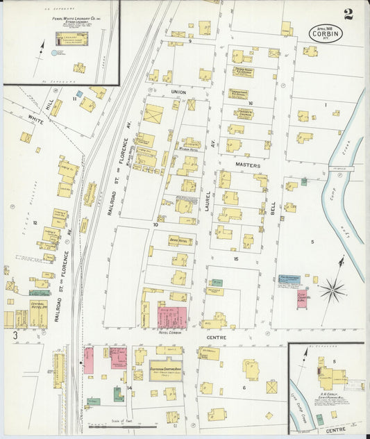 Sanborn Fire Insurance Map from Corbin, Knox and Whitley Counties, Kentucky (1908), Sheet #0002 - Historic Sanborn Fire Insurance Map Print, vintage old map wall art, antique decor, genealogy gift, Kentucky Kentucky map