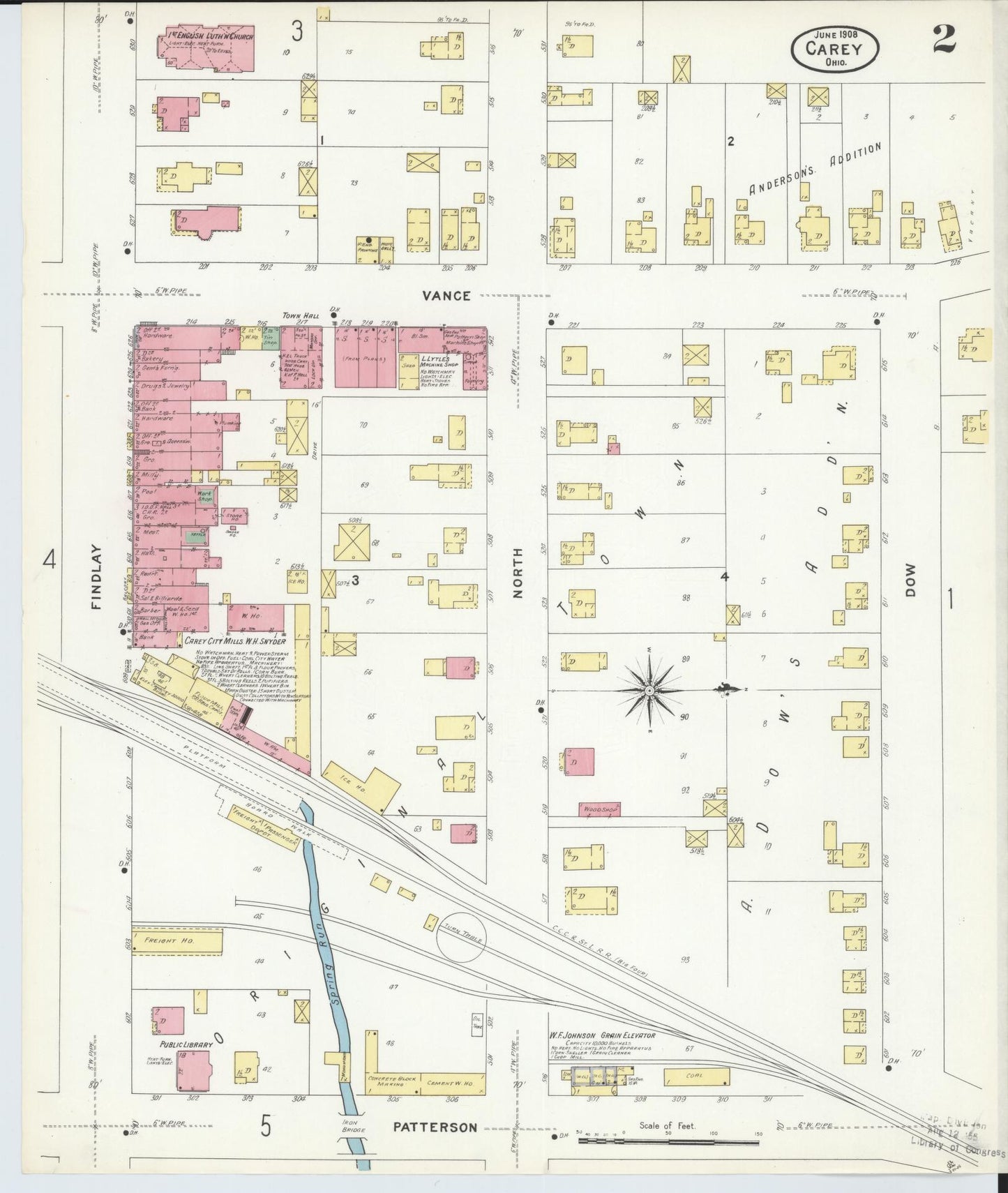 Sanborn Fire Insurance Map from Carey, Wyandot County, Ohio (1908), Sheet #0002 - Historic Sanborn Fire Insurance Map Print, vintage old map wall art, antique decor, genealogy gift, Ohio Ohio map