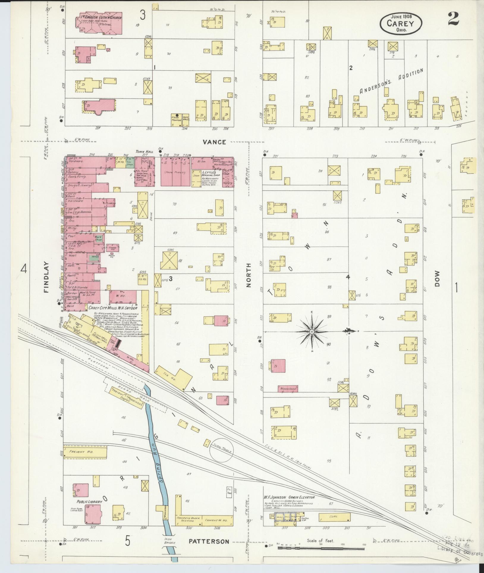 Sanborn Fire Insurance Map from Carey, Wyandot County, Ohio (1908), Sheet #0002 - Historic Sanborn Fire Insurance Map Print, vintage old map wall art, antique decor, genealogy gift, Ohio Ohio map