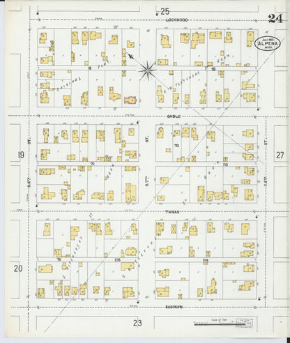 Sanborn Fire Insurance Map from Alpena, Alpena County, Michigan (1901), Sheet #0024 - Complete Map Set gallery image, historic Sanborn map, vintage wall art, Michigan Michigan
