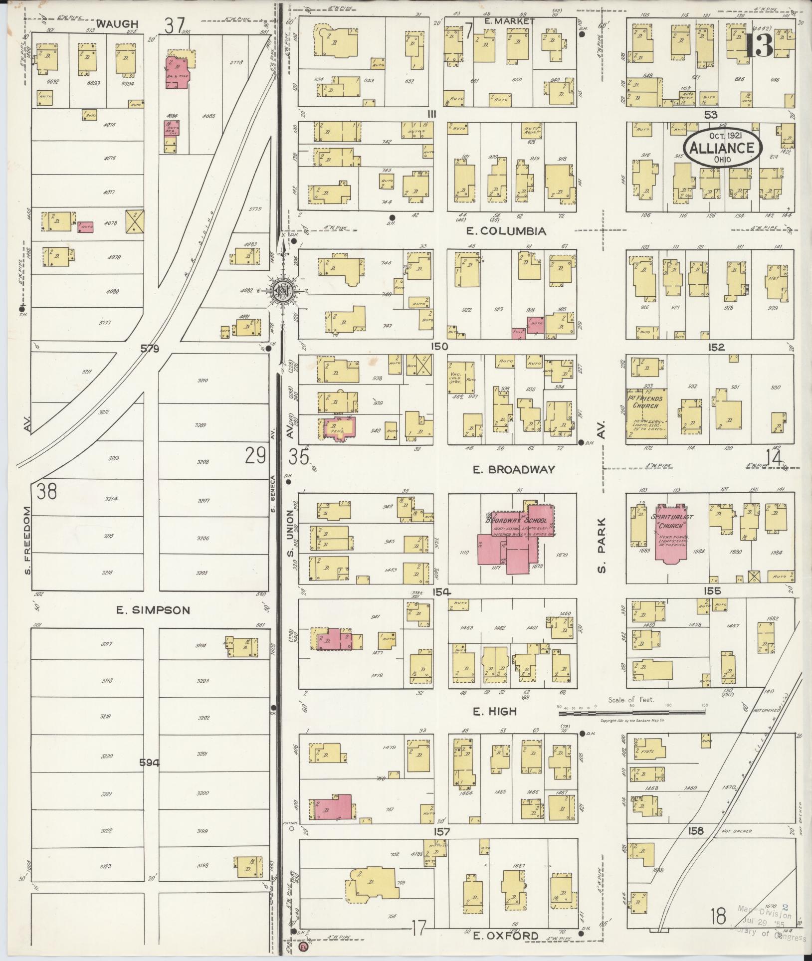 Sanborn Fire Insurance Map from Alliance, Stark County, Ohio (1921), Sheet #0013 - Complete Map Set gallery image, historic Sanborn map, vintage wall art, Ohio Ohio