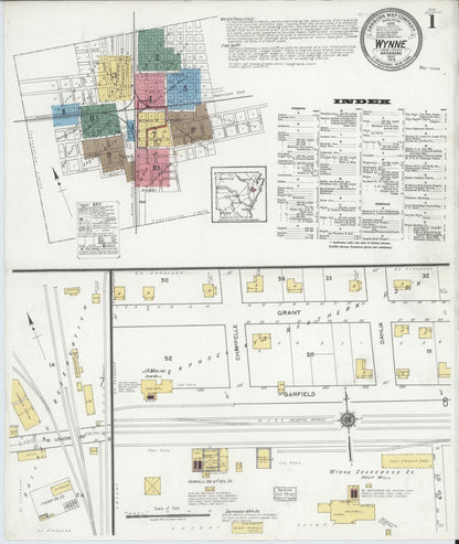 Sanborn Fire Insurance Map from Wynne, Cross County, Arkansas (1919), Sheet #0001 - Complete Map Set gallery image, historic Sanborn map, vintage wall art, Arkansas Arkansas